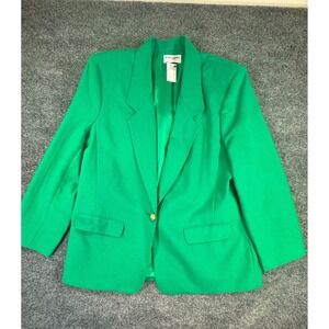 Vintage Alfred Dunner Green Blazer Womens Size 14 Gold Button 80s 90s Jacket